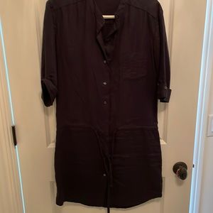 Blue linen shirt dress